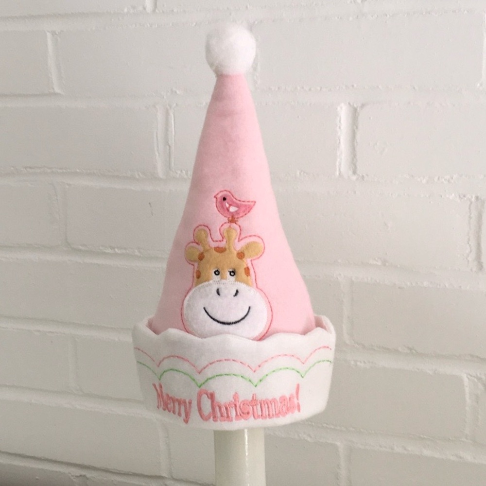 Baby Christmas Stocking Hat With Pompom Pink Giraffe Theme